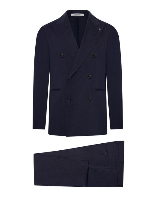 Tagliatore Blue Double-Breasted Linen Suit for men