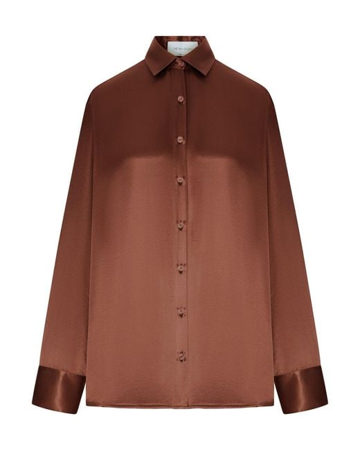 THE NINA STUDIO Brown Oversized Silk Shirt With Vertical Back Opening
