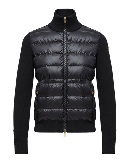 Moncler Black Wool Padded Cardigan With Zip