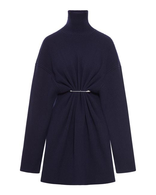 Balenciaga Women's Blue Draped Knit Mini Dress