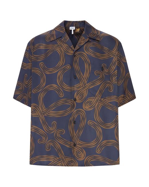 Loewe Blue X Paula's Ibiza Short-Sleeved Silk Twill Shirt With All-Over Anagram Print for men