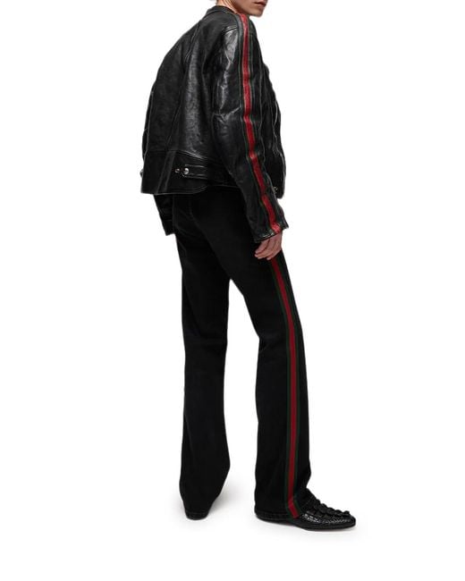 Gucci Black Buffalo Leather Bomber Jacket With Webbing for men