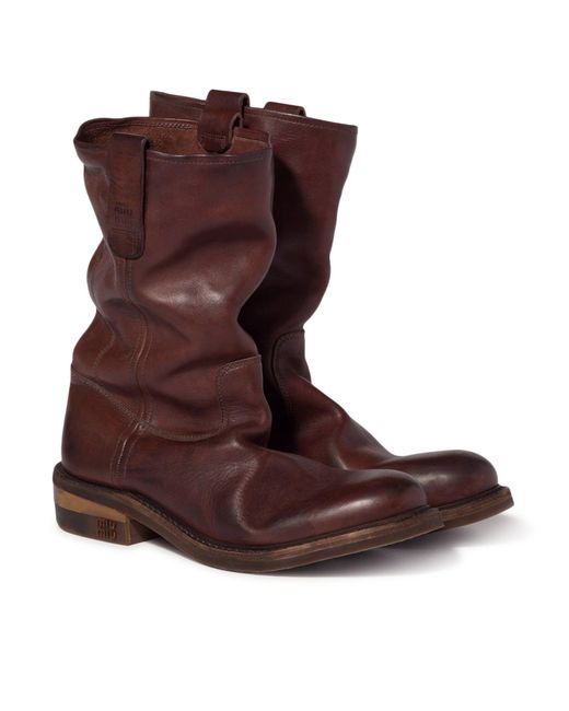 Miu Miu Brown Foule Calf Leather Ankle Boots
