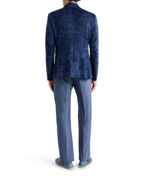 Etro Blue Single-Breasted Jacquard Cotton Jacket With Floral Pattern for men
