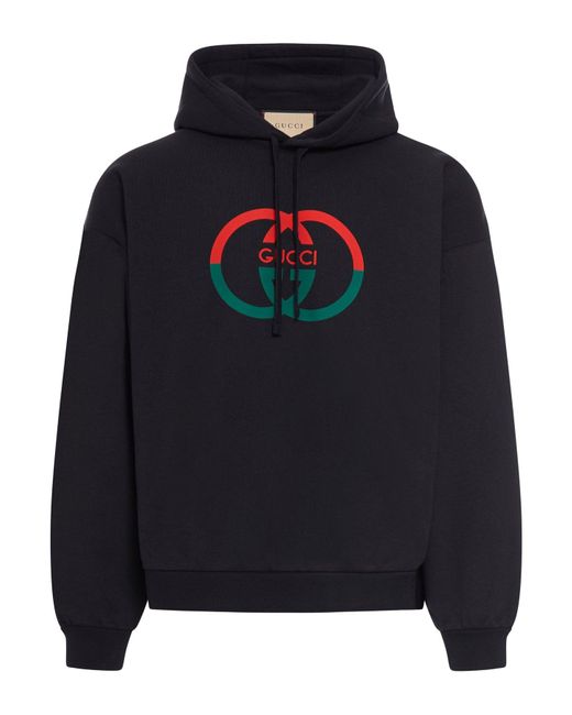 Gucci Blue Printed Cotton Jersey Hoodie for men