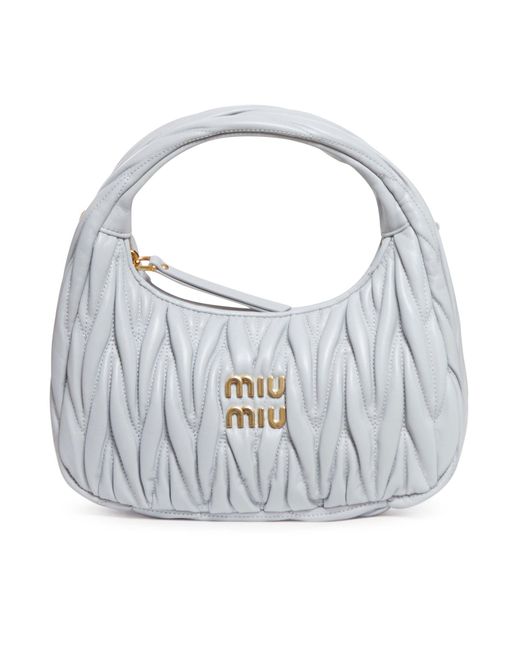 Miu Miu White Miu Wander Mini Hobo Bag In Quilted Nappa