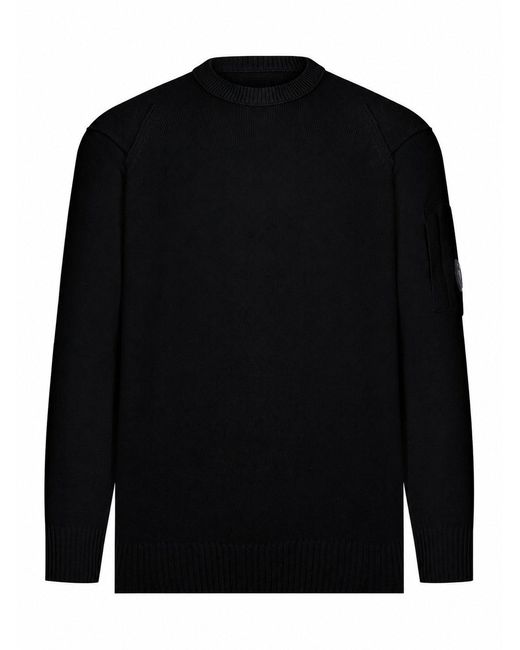 C P Company Black Crew Neck Wool Sweater for men