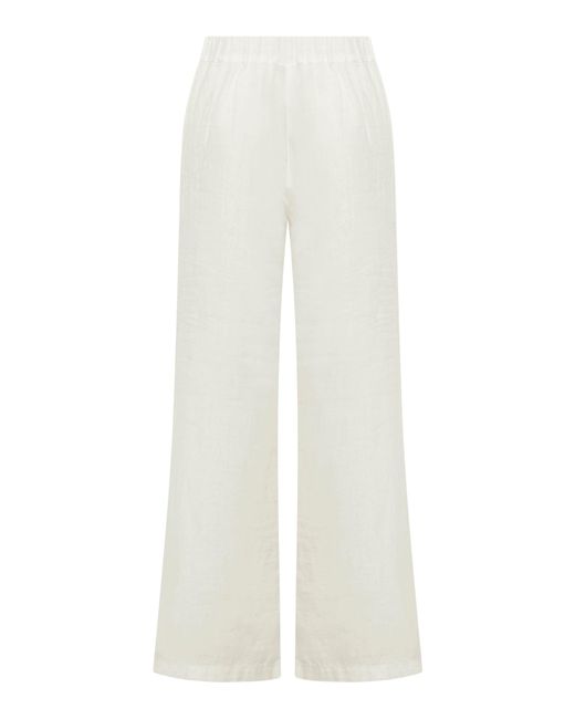 120% Lino White Linen Pants