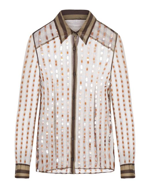 Dries Van Noten Brown Silk Shirt Printed With Two-tone Stripes