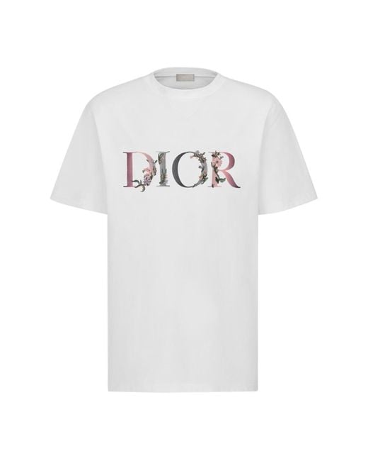Dior White T-shirt Dior Flowers Oversize for men