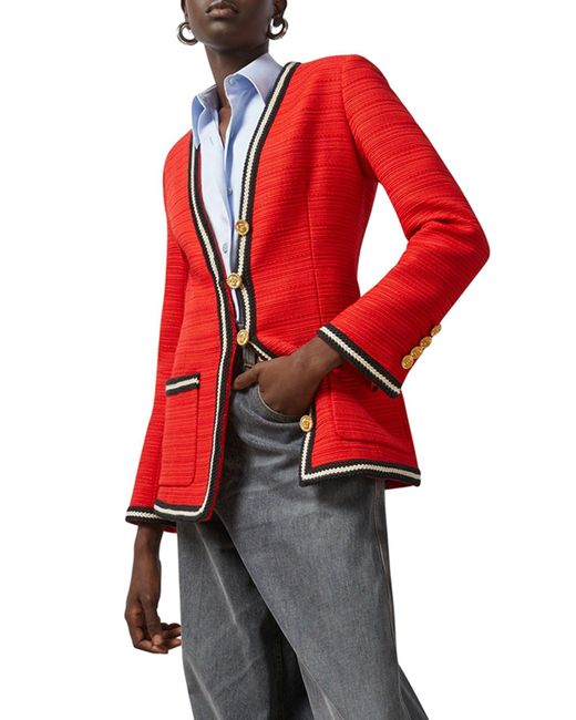 Gucci Red Wool Jacket With Woven Ribbon Finishes