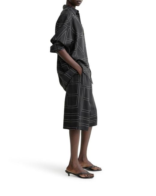Totême  Black Silk Shirt With Monogram Embroidery