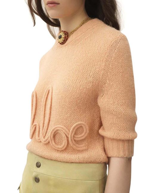 Pullover con logo in maglia di lana d`alpaca e seta di Chloé in White