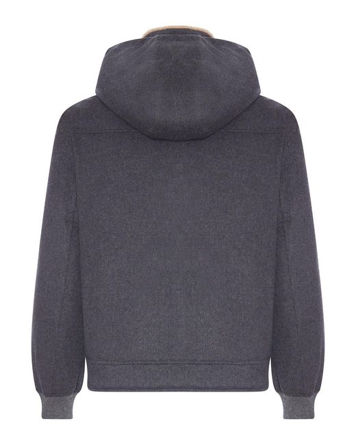 Brunello Cucinelli Blue Hooded Bomber Jacket for men