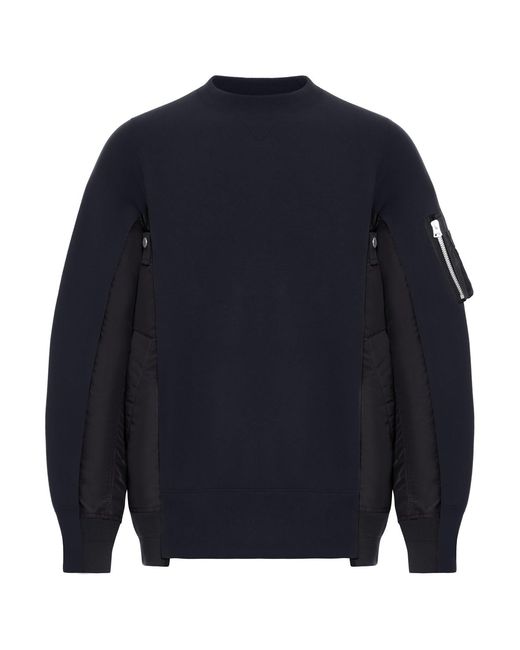 Sacai Blue Cotton Blend Sweatshirt With Nylon Details Applied for men