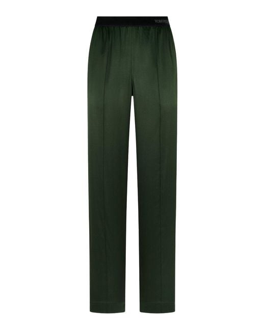 Tom Ford Green Stretch Silk Satin Trousers