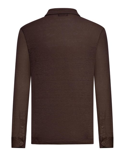 Nome G Brown Long-Sleeved Linen Polo Shirt for men