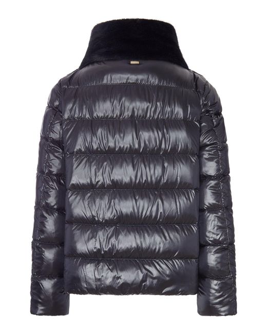 Herno Blue Puffer Jacket With Faux Fur Panel