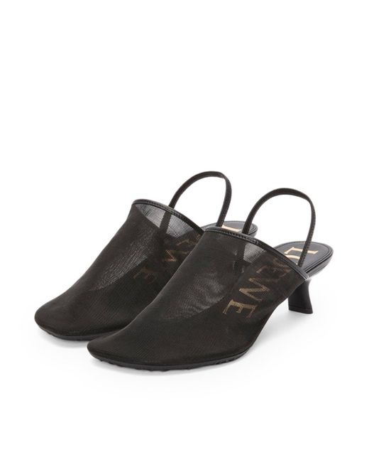 Loewe Black Petal Mesh Slingback Heel Sandals