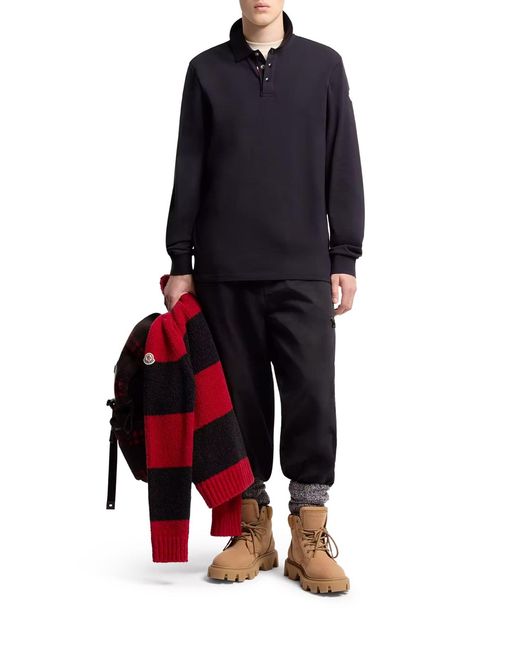 Polo in piquet di cotone con logo di Moncler in Blue da Uomo