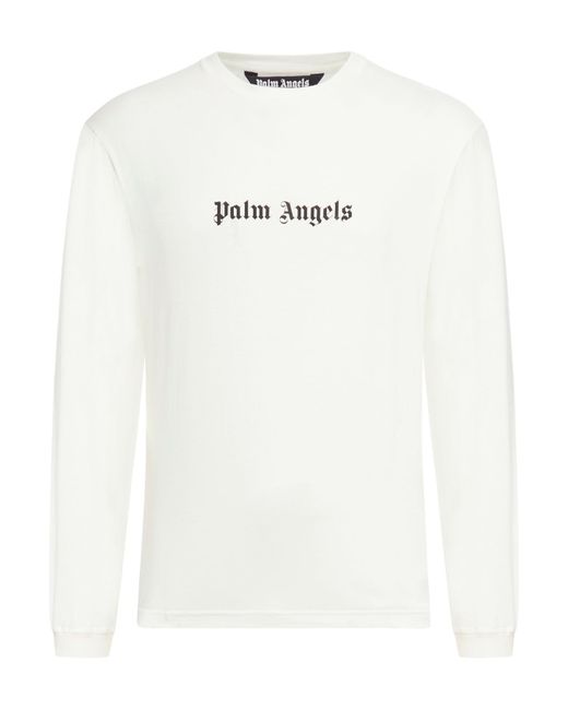 T-shirt a manica lunga con logo di Palm Angels in White da Uomo