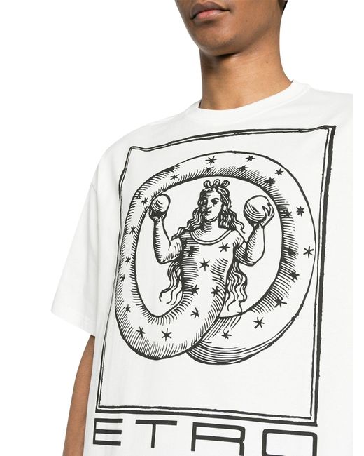 T-shirt in cotone con stampa grafica di Etro in White da Uomo