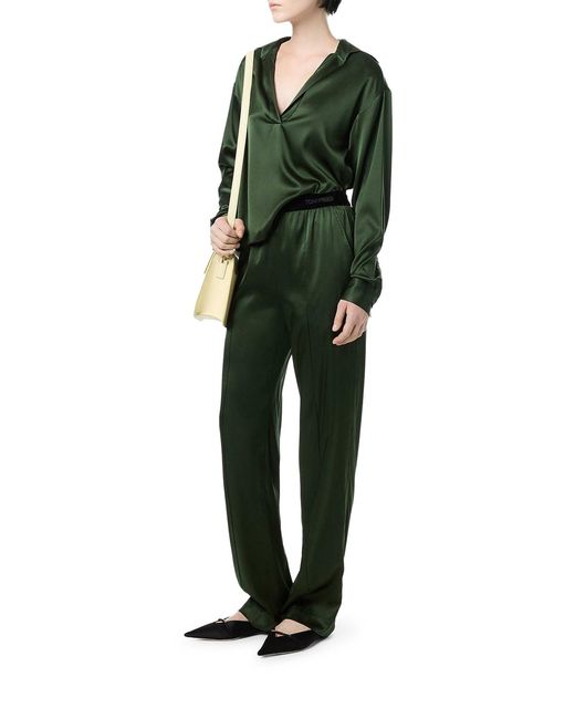 Tom Ford Green Stretch Silk Satin Trousers