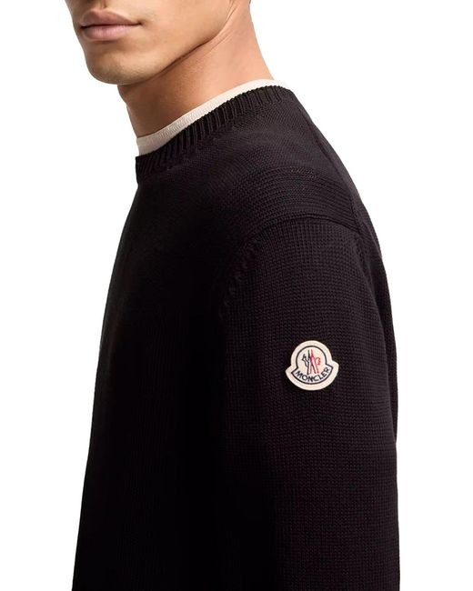 Moncler Blue Cotton Sweater With Logo Patch for men