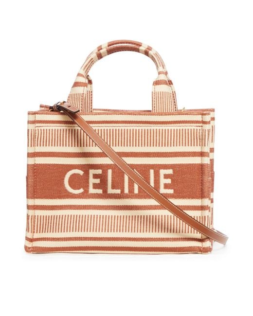 Céline Pink Cabas Thais Bag In Fabric With Striped Pattern