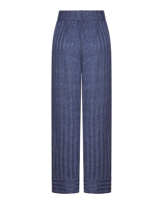 Giorgio Armani Blue Printed Silk Trousers With Pleats