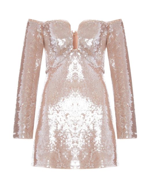 Self-Portrait Pink Off-Shoulder Sequin Mini Dress