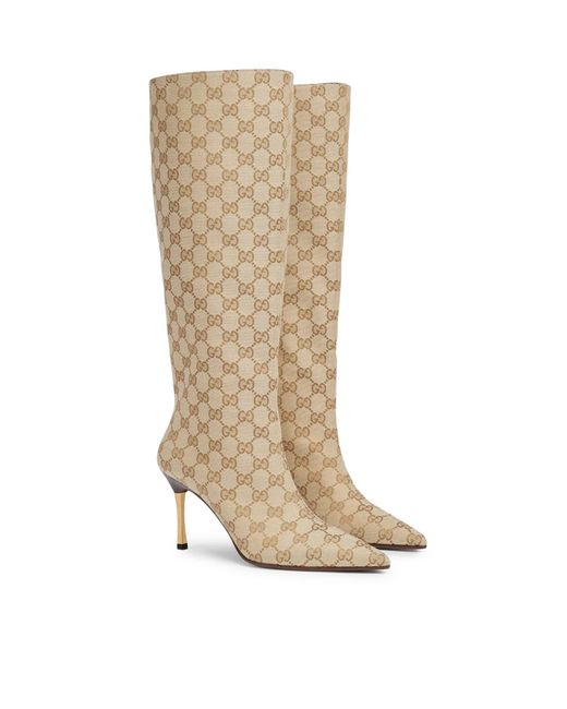 Gucci White Gg Fabric Bombshell Boots