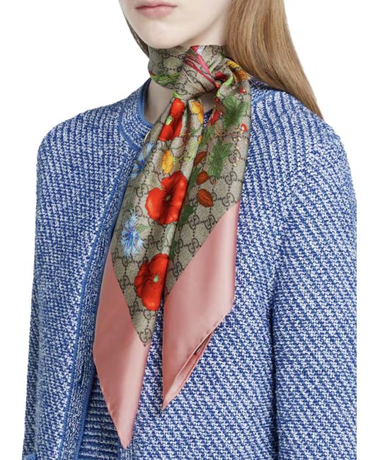 Gucci Multicolor Silk Twill Scarf With Flora Print