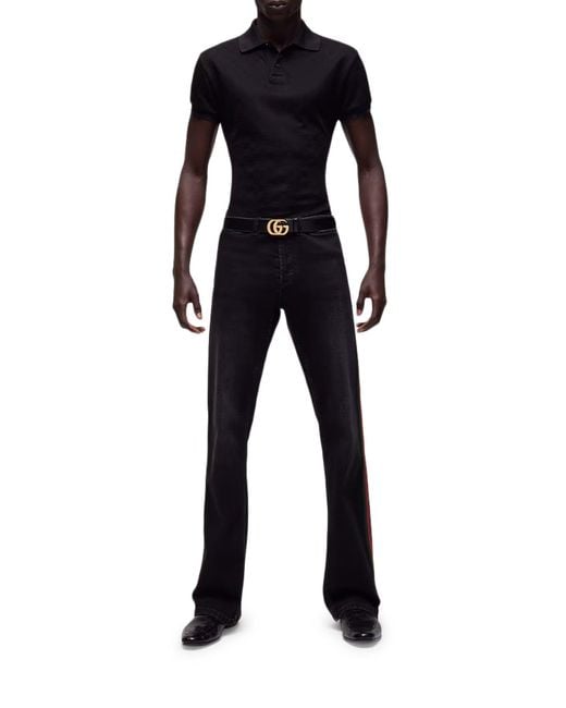 Gucci Blue Cotton Denim Trousers With Web Ribbon for men