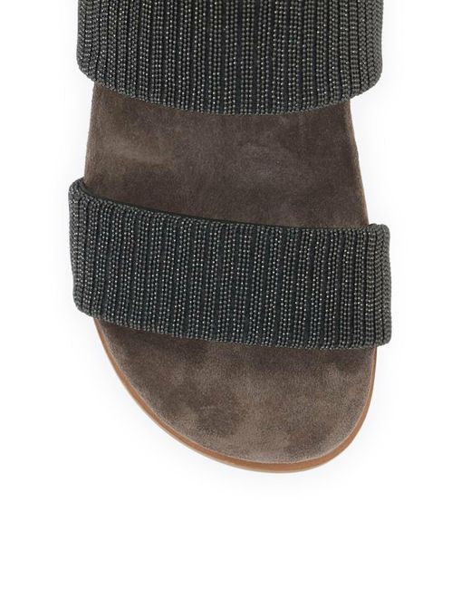 Brunello Cucinelli White Slide Suede Sandal With Monile