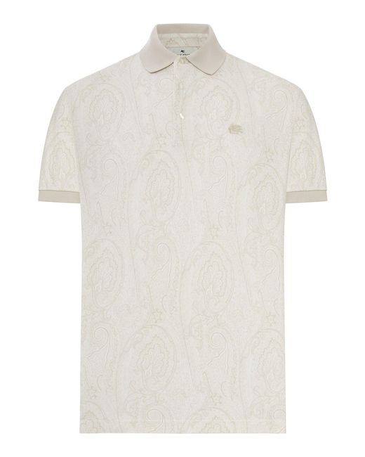 Etro White Cotton Polo Shirt With Arnica Pattern for men