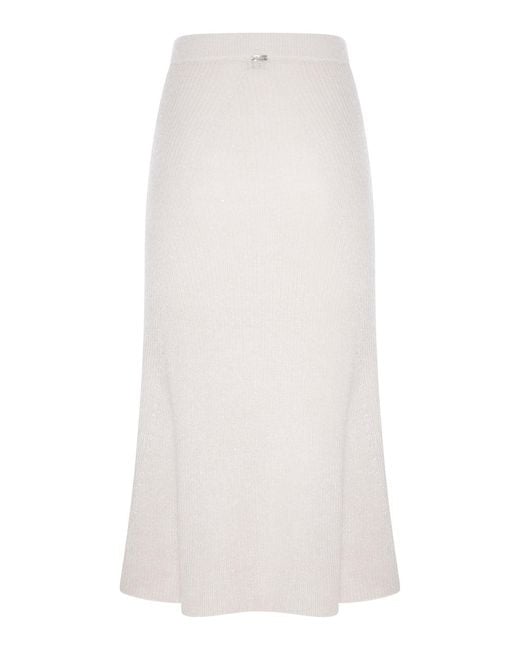 Herno White Knit Midi Skirt With Lurex Yarn