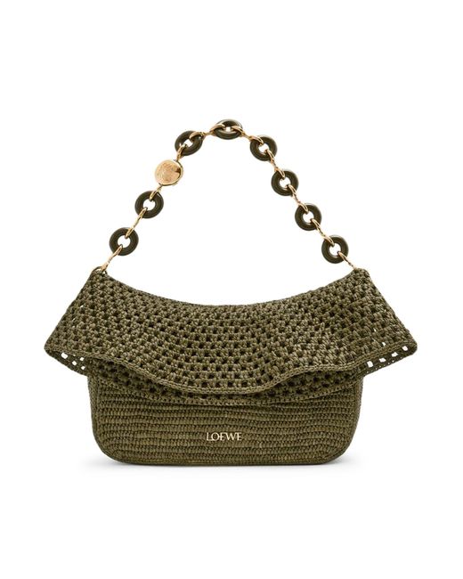 Borsa ola media in rafia e pelle di vitello di Loewe in Green