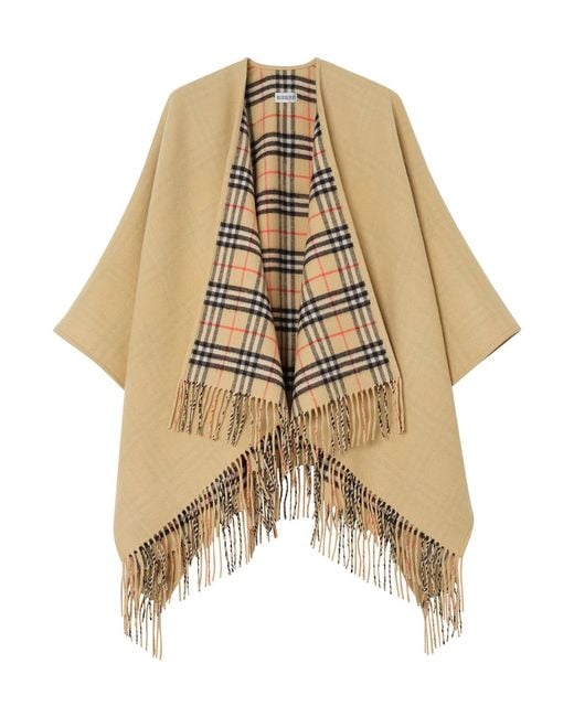 Burberry Natural Reversible Check Wool Cape