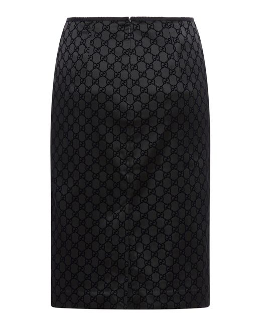 Gucci Black gg Printed Silk Blend Duchesse Skirt