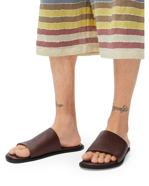 Loewe Brown Slide Anagram Flex In Soft Calfskin for men