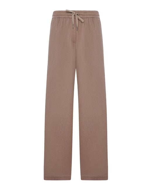 Brunello Cucinelli Brown Wide Leg Trousers With Drawstring