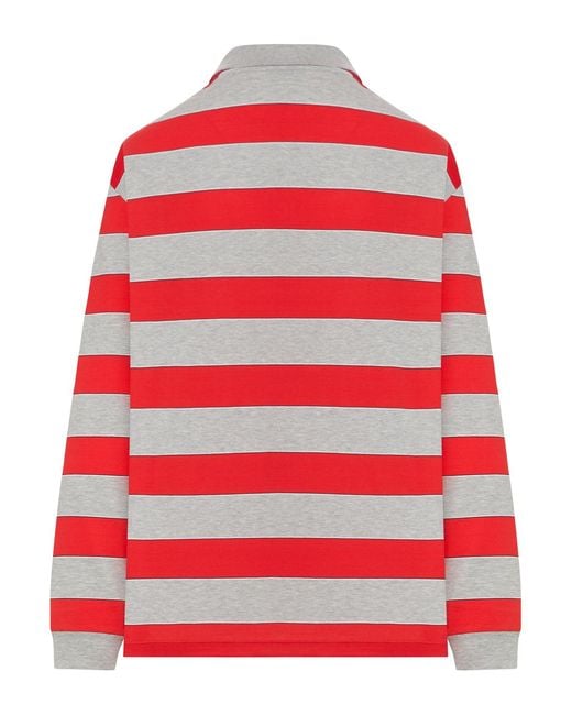 Miu Miu Red Striped Cotton Jersey Polo Shirt With Logo Patch