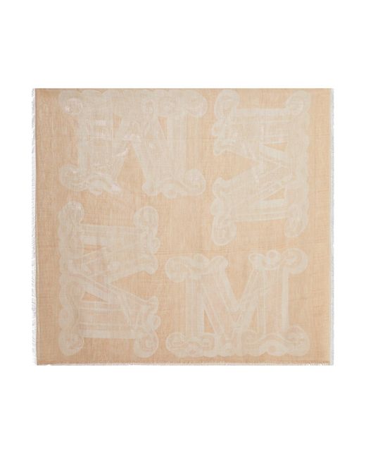 Max Mara Natural Cotton Blend Scarf With Jacquard Logo