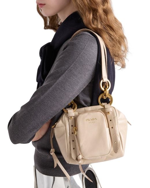 Prada Natural Dangle Mini Leather Top Handle