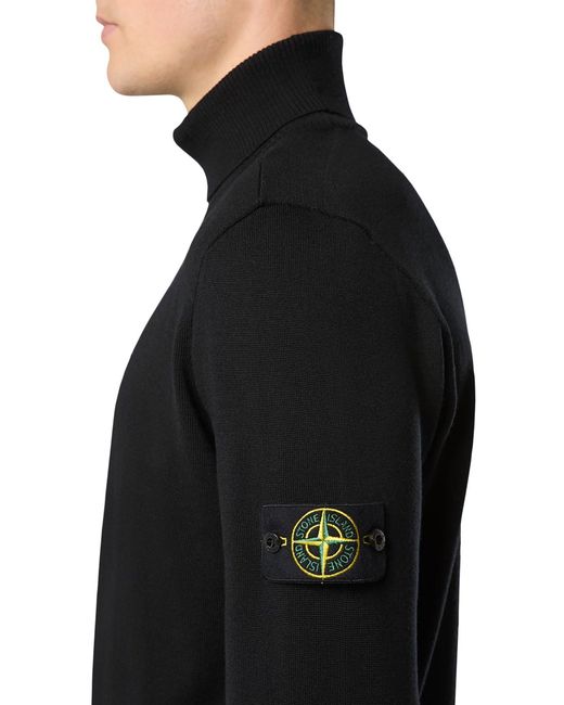 Stone Island Blue Compass Logo Turtleneck Sweater for men