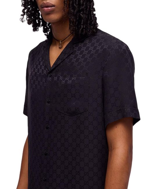 Camicia in seta jacquard gg di Gucci in Black da Uomo