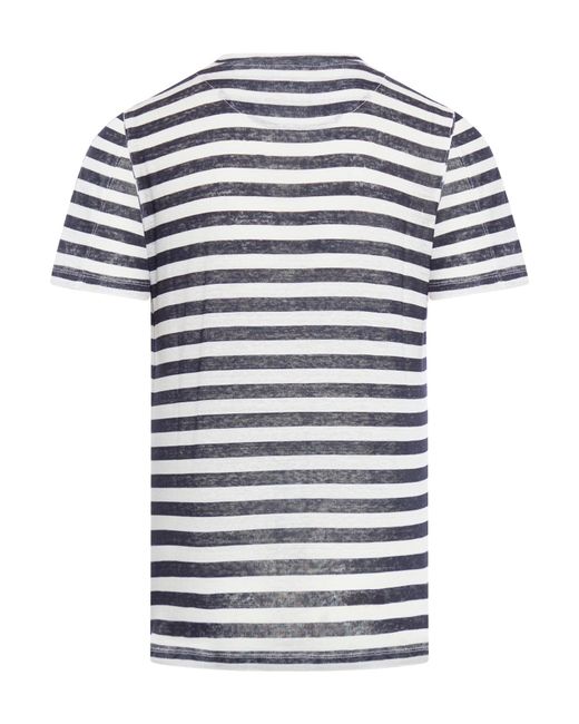 120% Lino White Striped T-shirt for men