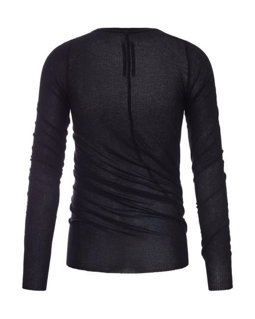 Rick Owens Blue Semi-Transparent Ribbed T-Shirt With Draping for men