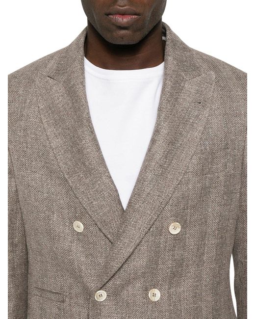 Blazer doppiopetto in lino, lana e seta di Brunello Cucinelli in Brown da Uomo
